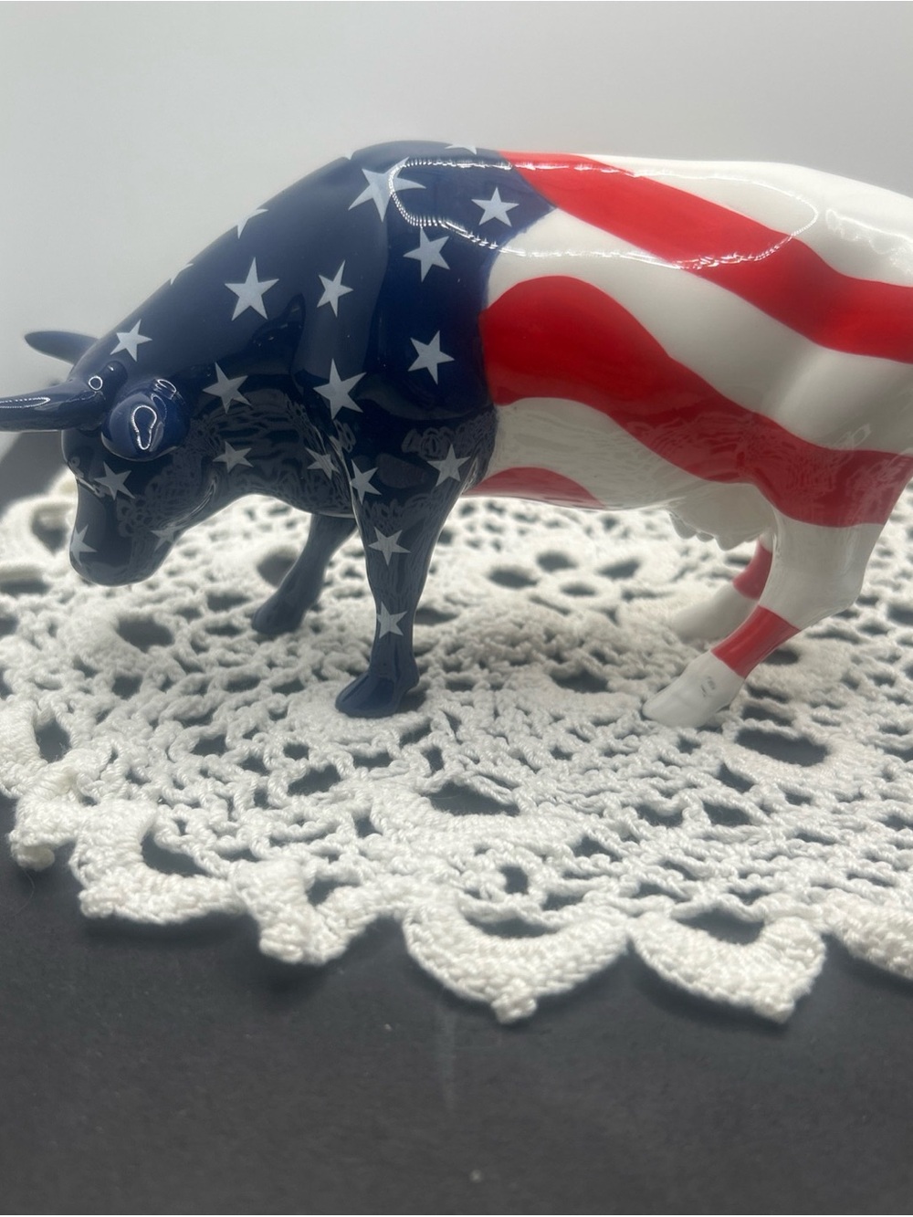 Patriotic Ceramic Cow Figurine - Red White Blue Home Accent